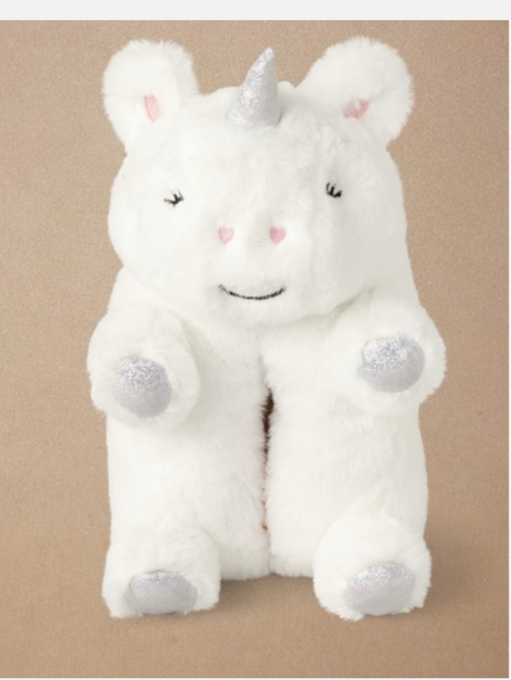 Gymboree White Plush Unicorn Kids Slippers with Silver Accents